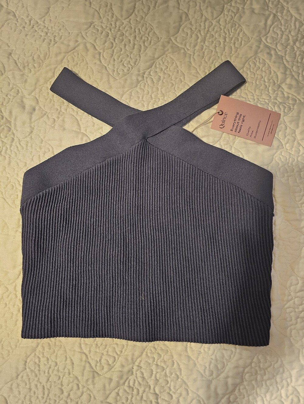 NWT Quince Dark Grey Cropped Ribbed Knit Halter Tank
